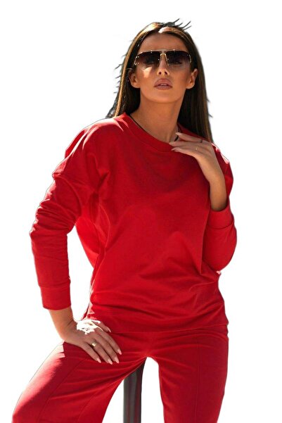 Kesi Komplet bawełniany Bluza + Spodnie z szeroką nogawką czerwony