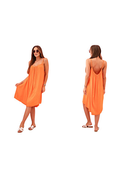 Kesi Pomarańczowa letnia sukienka oversize na ramiączkach z wiskozy