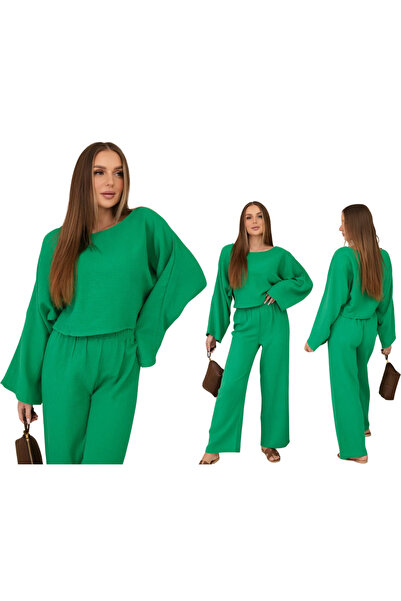 Kesi Zielony komplet muślinowy damski - Bluzka i spodnie w eleganckim stylu
