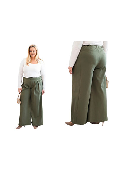 Kesi Khaki spodnie damskie eleganckie Plus Size z szeroką nogawką i wysokim s...