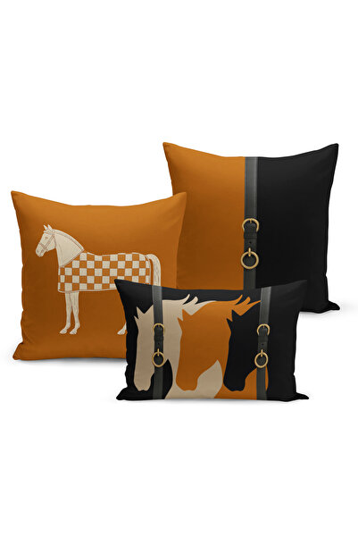 Bertille Home Classic Horse Series Double Sided Digital Printed Set of 3 Thro...