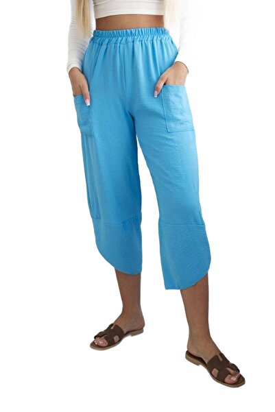 Kesi Pantaloni turcoaz cu croi larg și buzunare