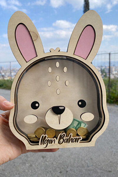 Boncukafası Kişiye Özel İsimli Tavşan Kumbarası Ahşap – Çocuk Odası Dekoru Pl...