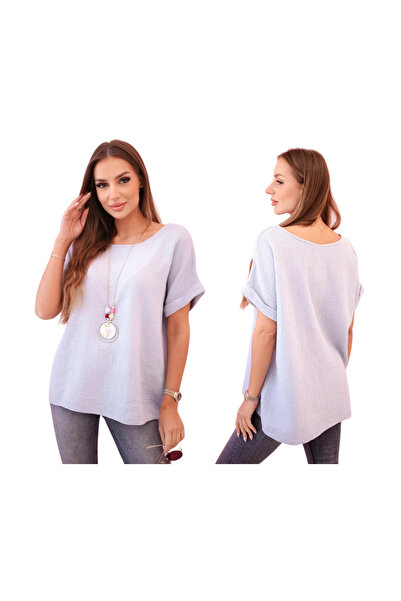 Kesi Szara bluzka damksa MUŚLINOWA z naszyjnikiem