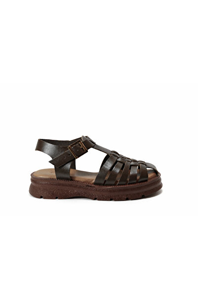 Beety 112.454 Genuine Leather Brown Caged Women's Bodrum Sandals