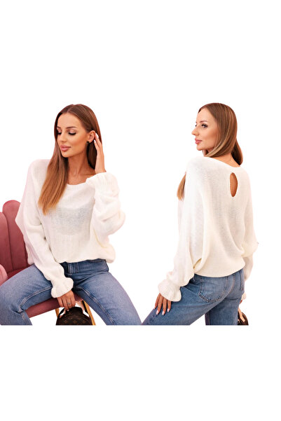 Kesi Ecru doresc damski z moheru z marszczonymi rękawami i wycięciem na plecach