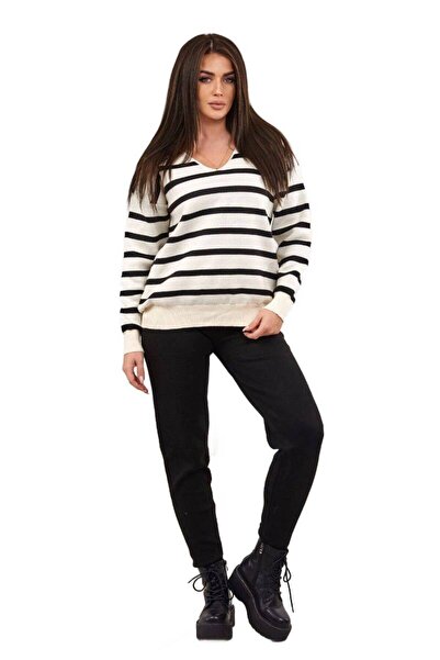 Kesi Komplet sweterkowy Bluza w paski + Spodnie czarny