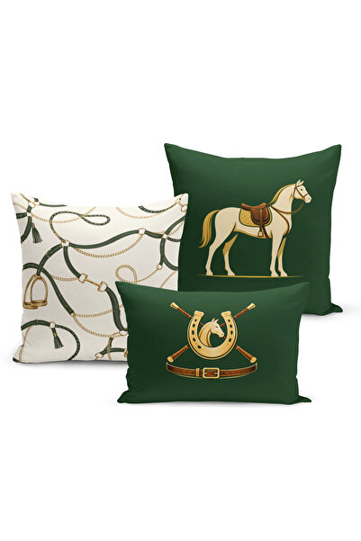 Bertille Home Set de 3 huse de pernă din seria Classic Horse cu imprimeu digi...