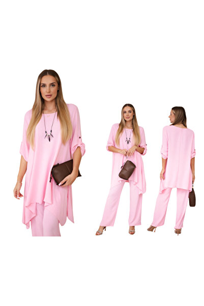 Kesi Cukierkowy róż komplet damski z naszyjnikiem: Tunika i luźne spodnie