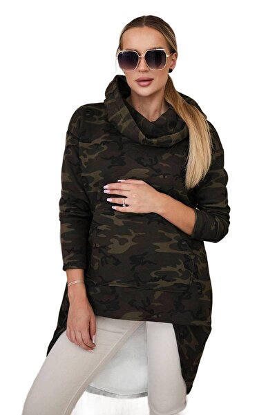 Kesi Bluza z długim tyłem moro kaki+zielony