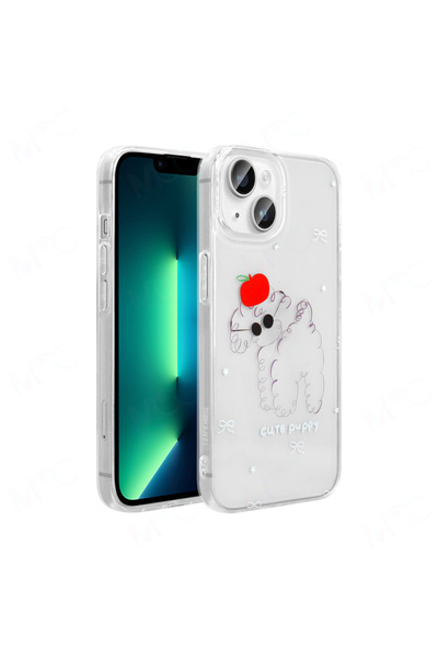 transparent Cute Dog Pattern Folk Cover for iPhone 13 & 14 Compatible