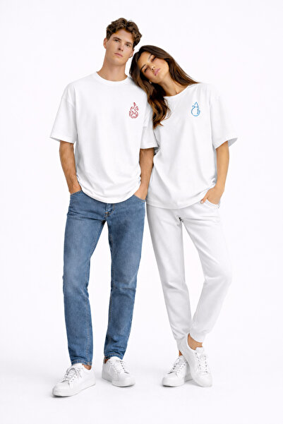 NEVERMIND Draga kombinacija vatra i vode minimalna majica za par Oversize kro...