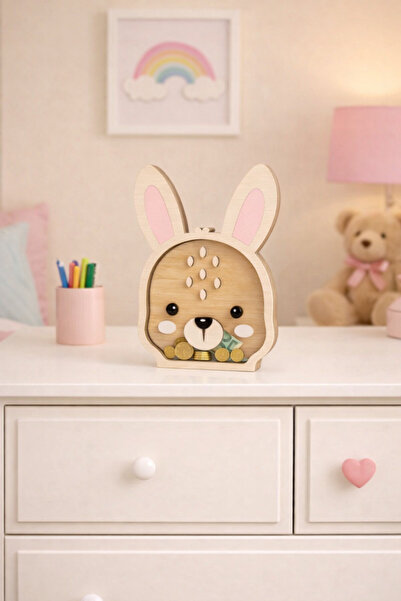 Boncukafası Kişiye Özel İsimli Tavşan Kumbarası Ahşap – Çocuk Odası Dekoru Pl...