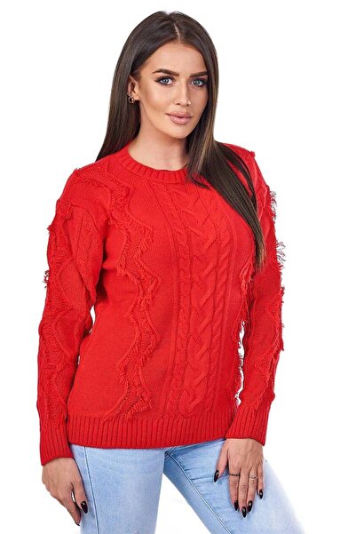 Kesi Sweter z warkoczowym splotem czerwony