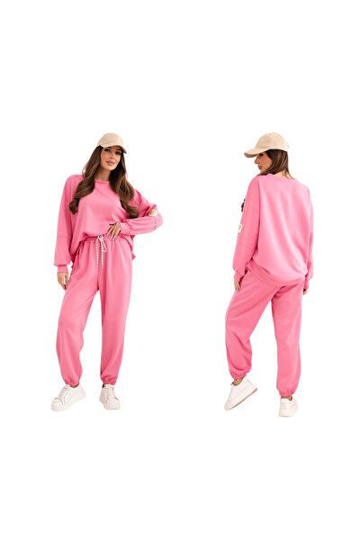 Kesi Set roz pentru femei, format din bluză și pantaloni cu inscripția LOVE