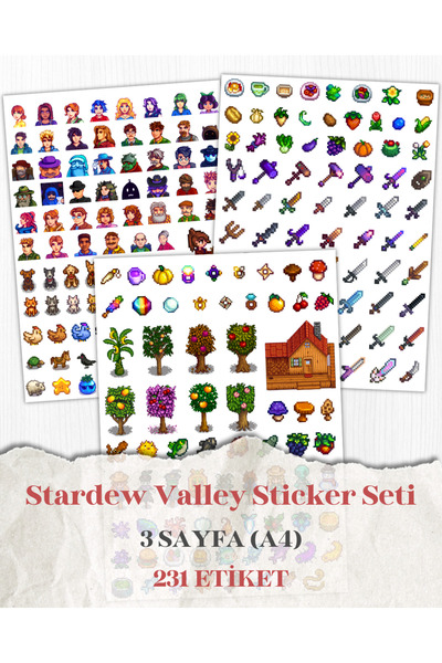 ikostore Stardew Valley 3 Sayfa A4 231 Adet Sticker Seti Premium Kalite Parla...