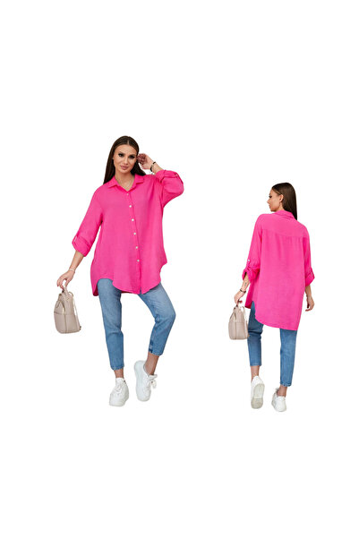 Kesi Women's oversized pink Cotton muslin shirt