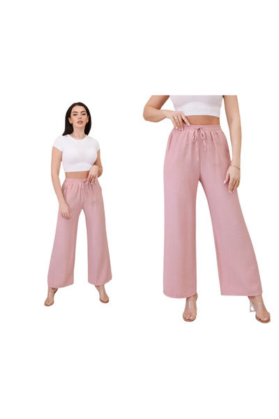 Kesi Ciemny pudrowy róż spodnie damska z wiskozy z szeroką nogawką