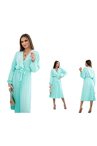 Kesi Rochie elegantă de damă, culoare mentă deschisă, cu nod și fund pliat