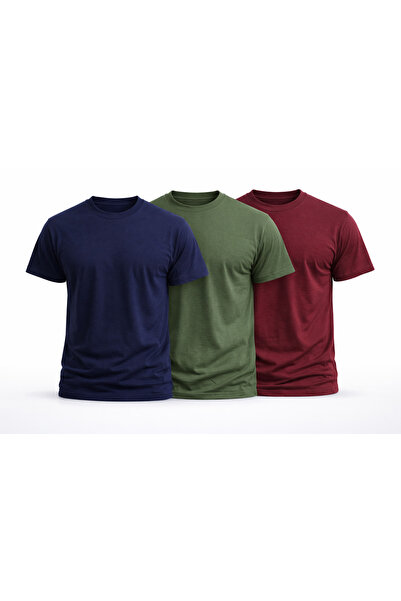 MONOTEE Men's T-shirt 100% Cotton, Set of 3 T-shirts, Men's Simple Basic Soli...