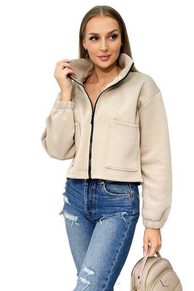 Kesi Bluza bawełniana ocieplana z suwakiem jasno beżowa