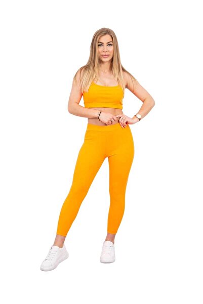 Kesi Set cu top și bluză cu nervuri portocalii neon