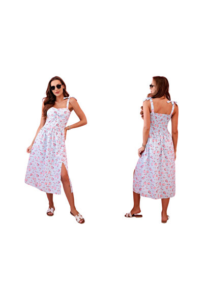 Kesi Niebieska letnia sukienka midi na ramiączkach w kwiaty