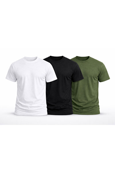 MONOTEE Men's T-shirt 100% Cotton, Set of 3 T-shirts, Men's Simple Basic Soli...