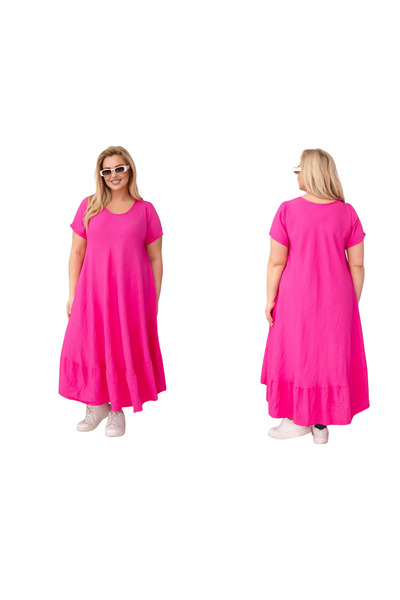 Kesi Rochie maxi fuchsia pentru femei, din viscoză, mărime Plus, cu mâneci sc...