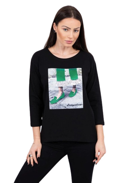 Kesi Blouse with 3D graphics and zircons, black