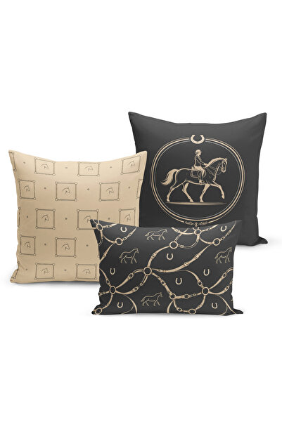Bertille Home Classic Horse Series Double Sided Digital Printed Set of 3 Thro...