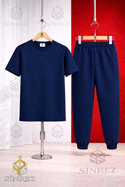 SİNREZ Children's Plain Printed T-Shirt Tracksuit Set
