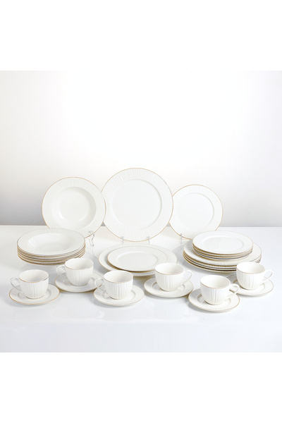 Malooki Porcelain dinner service 30 pieces "Sun", plate set for 6 people, rel...