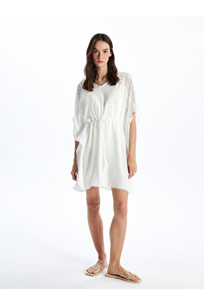 LC Waikiki Γυναικείο φόρεμα παραλίας με κέντημα με λαιμόκοψη σε σχήμα V, ολοκ...