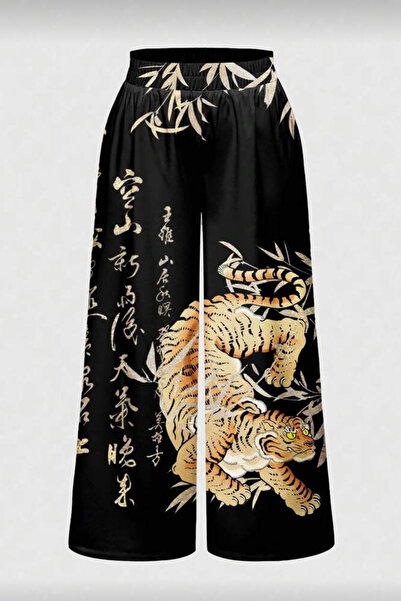 İlayda Toprak Avant Kaplan Μαύρο Κινέζικο Σχέδιο με Λεπτομέρειες, Φαρδιά Γραμ...