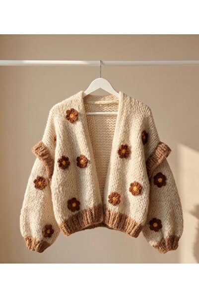 mihal boutique Kahve Papatya El Örgüsü Hırka