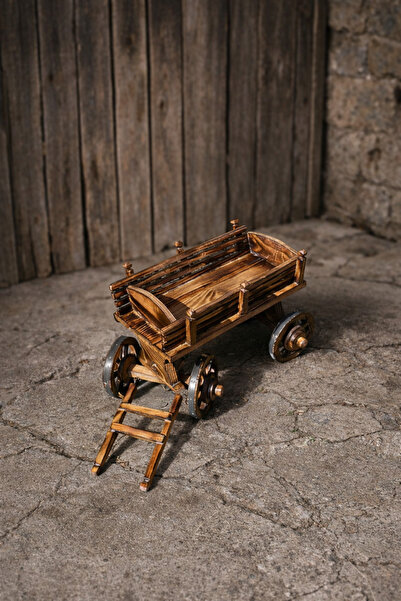 Mutluhan Desing Doğal Ahşap Dekoratif El Yapımı Minyatür At Arabası Saksı ve ...