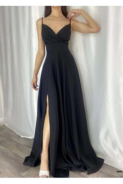 RANO-BOUTİQUE Elegant long women's dress with a high neckline and a long slit