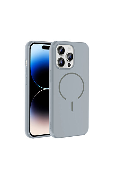 Paladyum Case غطاء ميتا من السيليكون باللون الرمادي متوافق مع هاتف iPhone 14 ...