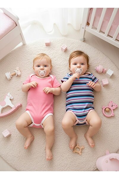 Lumos Trade %100 Pamuklu 2'li Kız Bebek Body Seti - Kısa Kollu Esnek Çıtçıtlı...