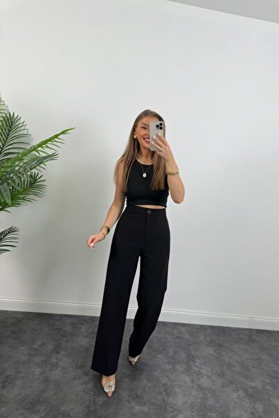 Kanonik Education Women's High Waist Atlas Fabric Palazzo Pants