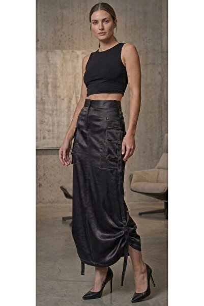 Irelıa collectıon Parlak Cepli Saten Kargo Etek