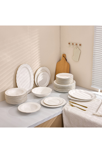 Malooki Porcelain dinner service 40 pieces Antique plate set 12 people elegan...