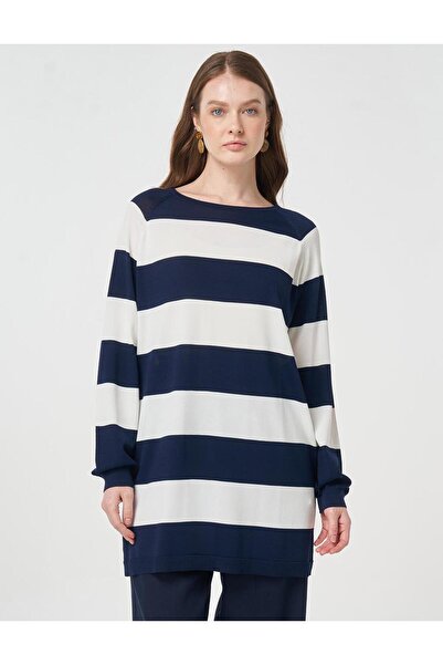 Kayra Stripe Pattern Knitwear Tunic Mink