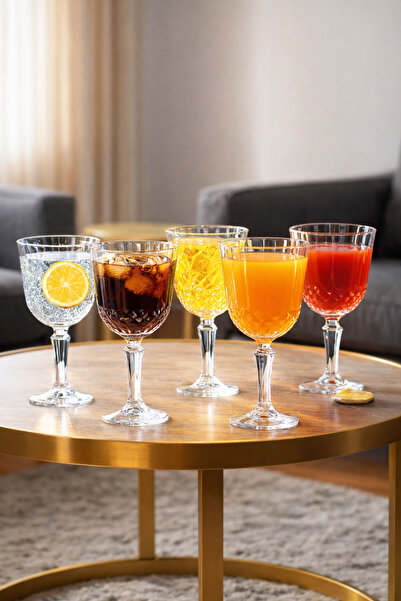 Paşabahçe 6'lı Ayaklı Cam Bardak Seti - Kokteyl Meyve Suyu Kahve Yanı ve Meşr...