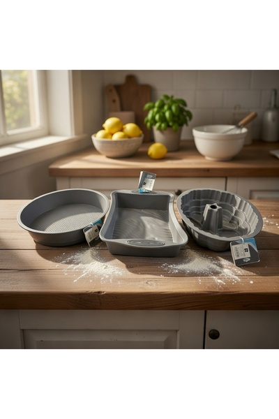 SNK Silicone Cake Mould Set 3 PCS – Nonstick Baking Pan, Heart, Round Rectang...