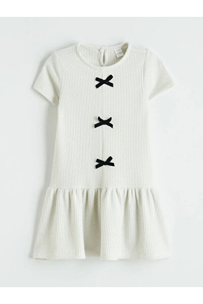 LC Waikiki Lcw Kids Ecru Crew Neck Bow Detail Girls' Dress