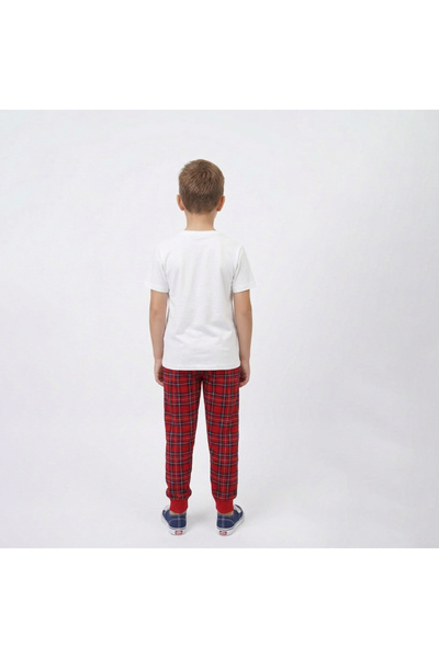 levanapajamas Mickey Mouse Kids' Pajamas - White T-shirt with Red Checkered Pants