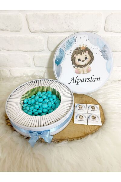 Sweet Story 150 Adet+200 Gr Draje Mavi Aslancık Temalı İsme Özel Hoşgeldin Er...