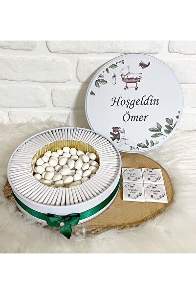 Sweet Story 100 Adet+200 Gr Draje Beşikli Tavşan Temalı İsme Özel Hoşgeldin K...
